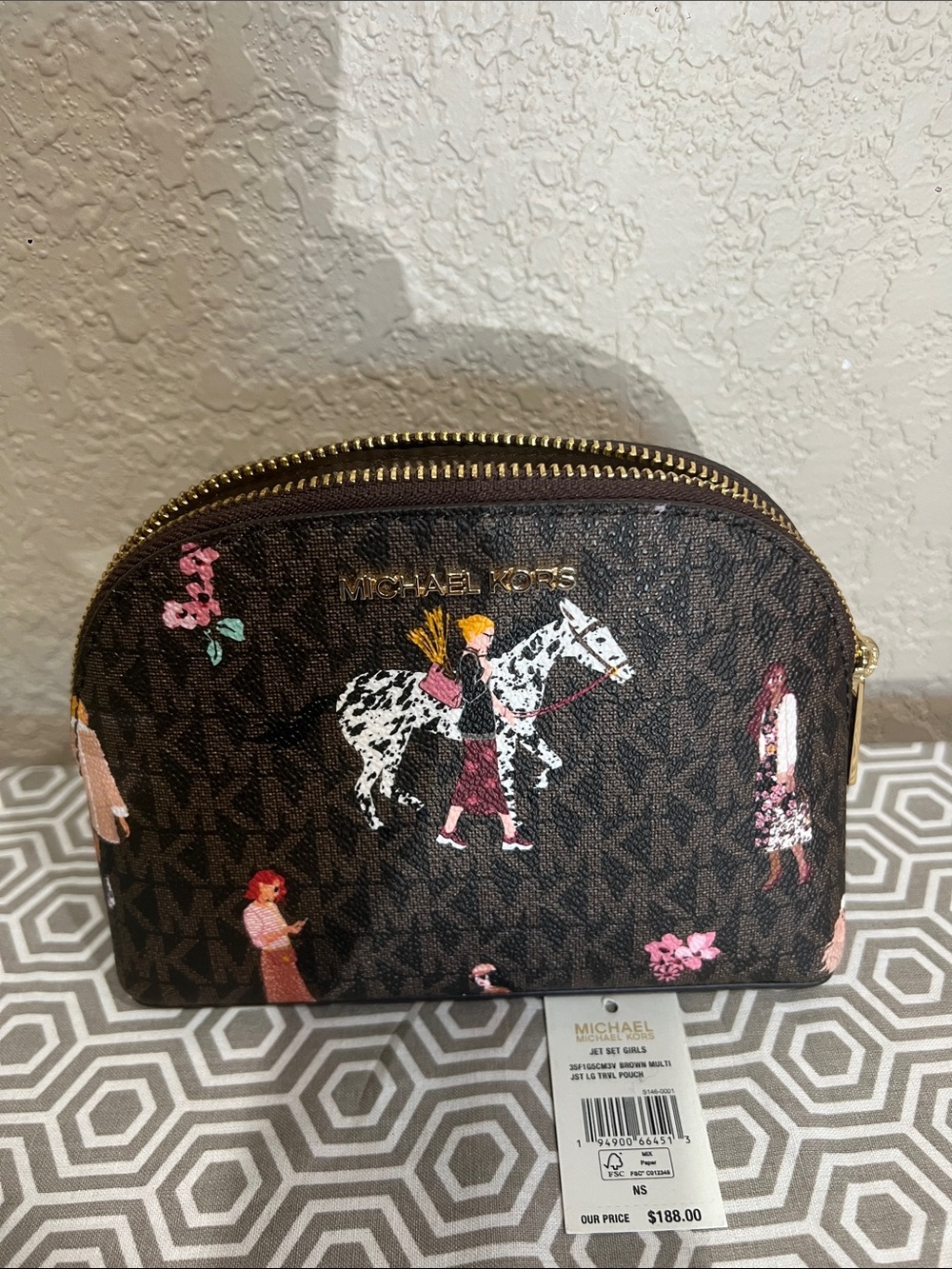 Michael Kors Jet set multi Brown JST LG travel Signature Pouch